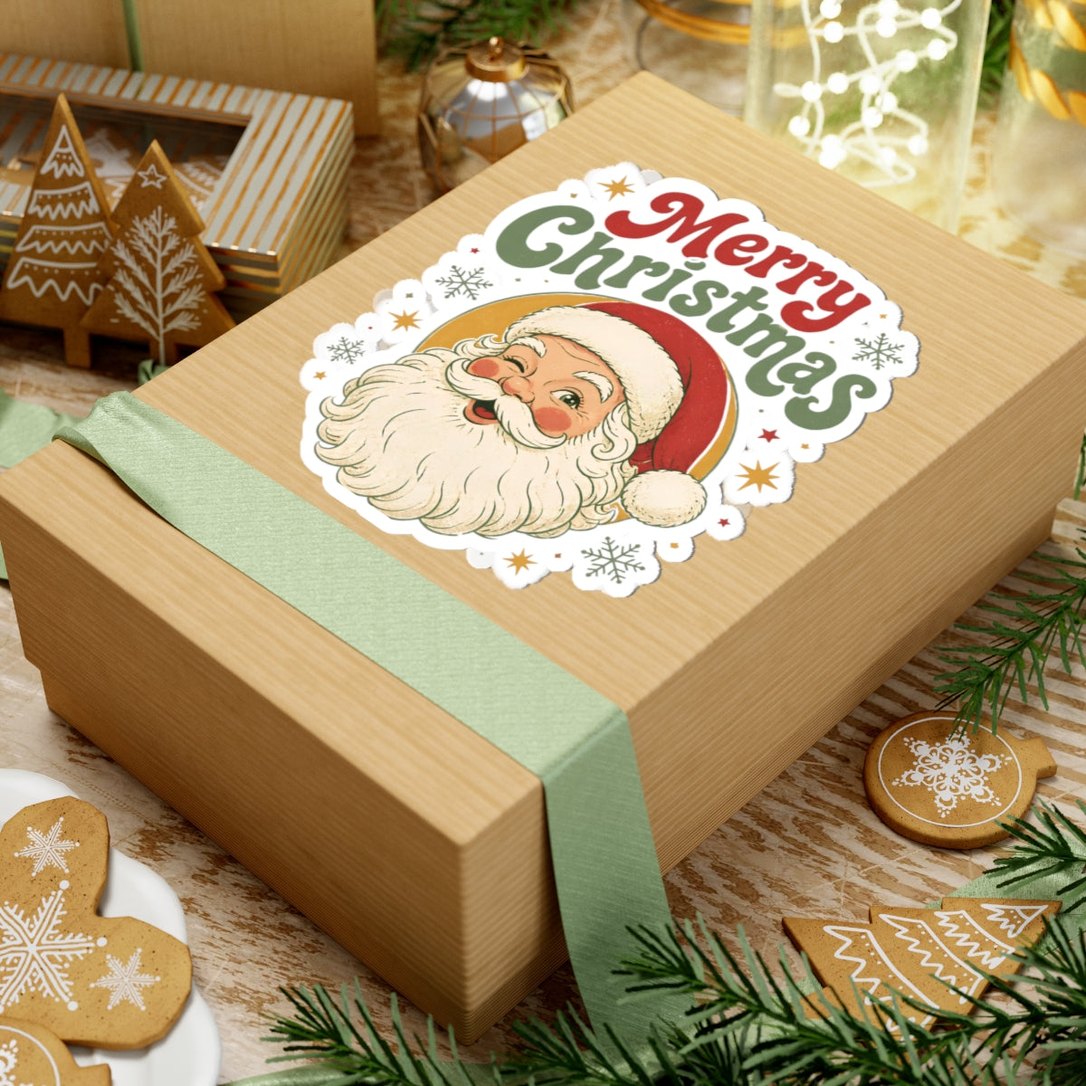 Vintage Santa 'Merry Christmas' Kiss-Cut Sticker