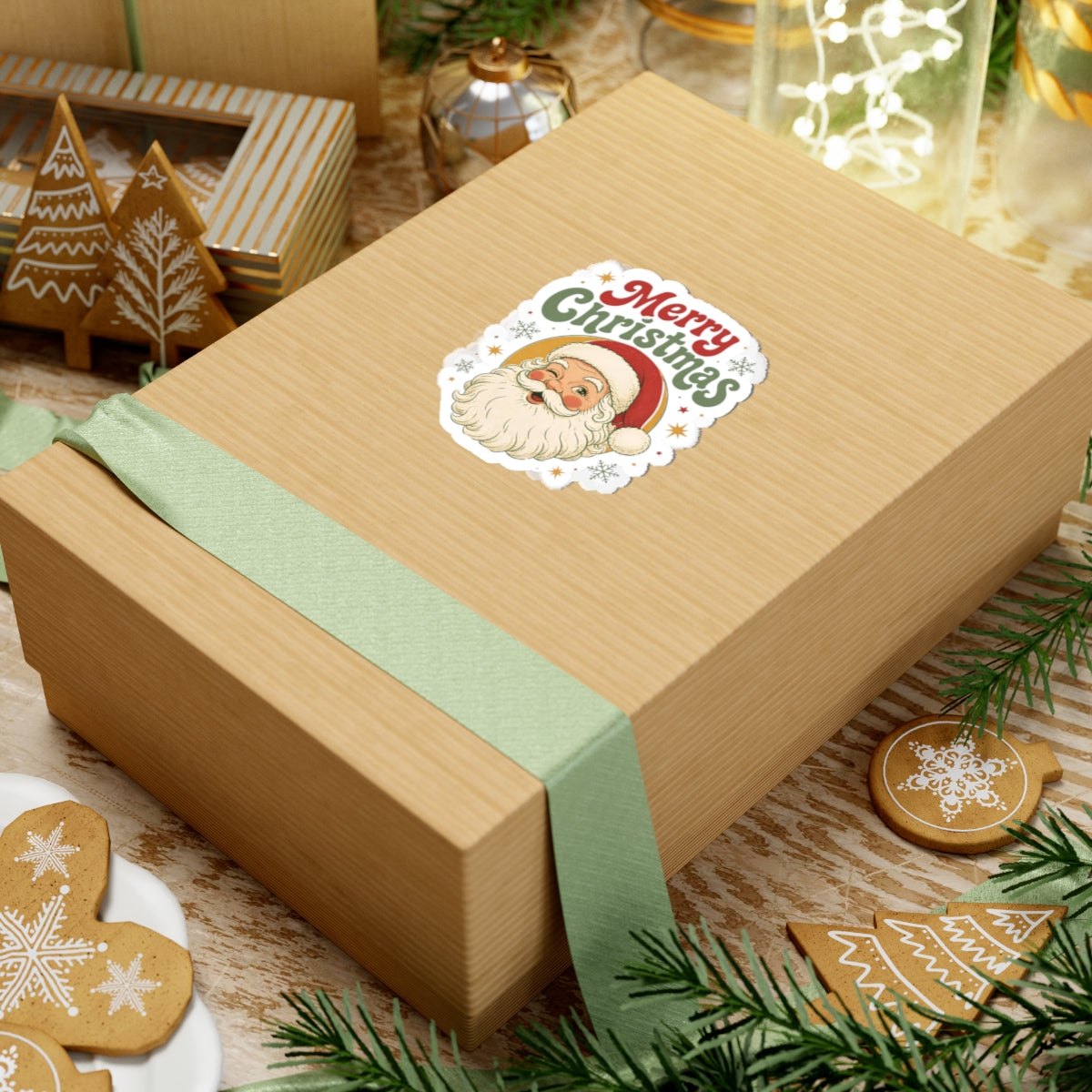 Vintage Santa 'Merry Christmas' Kiss-Cut Sticker