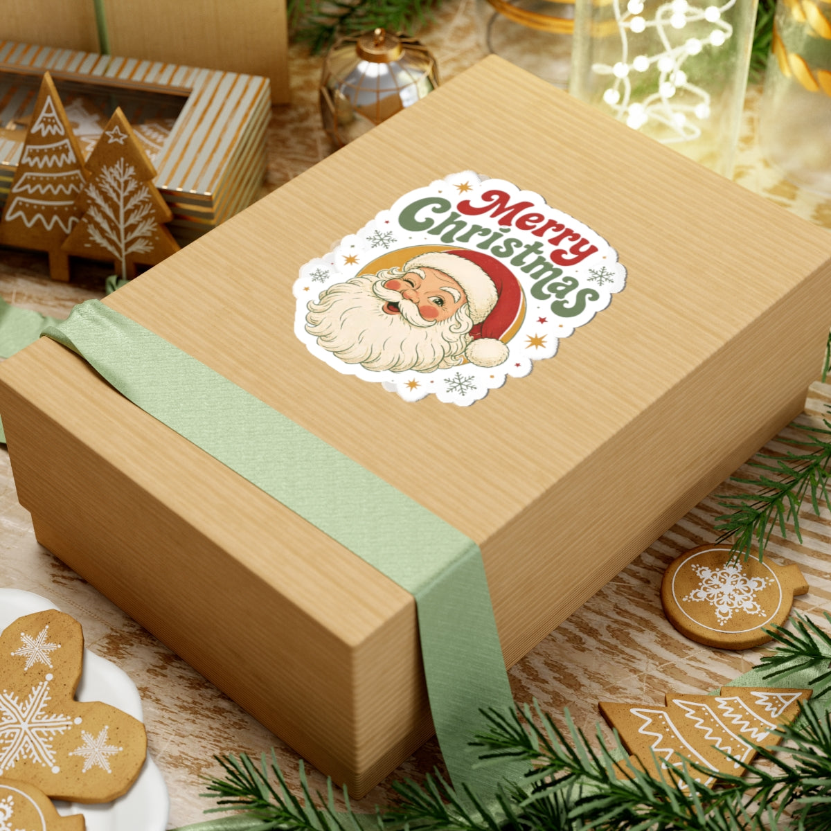 Vintage Santa 'Merry Christmas' Kiss-Cut Sticker